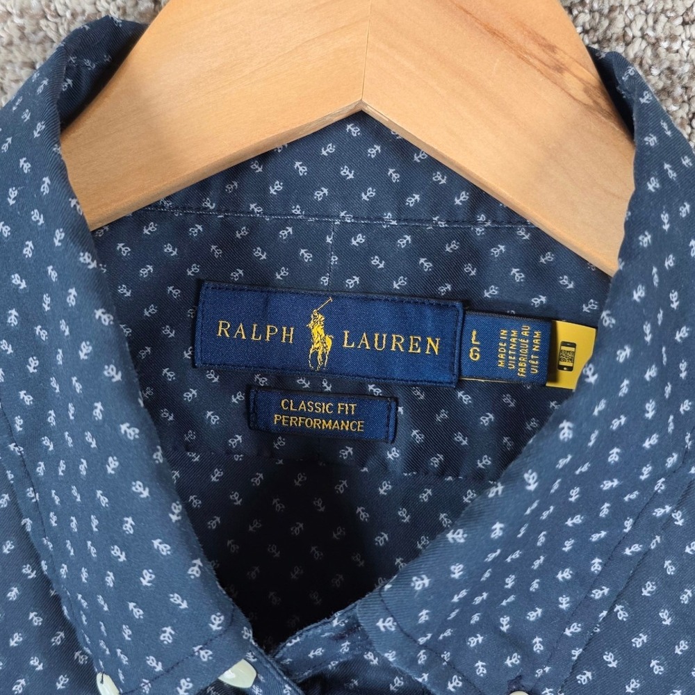 Ralph Lauren Mens Classic Fit Performance Button Shirt Blue Geometric Size Large - Picture 4 of 7
